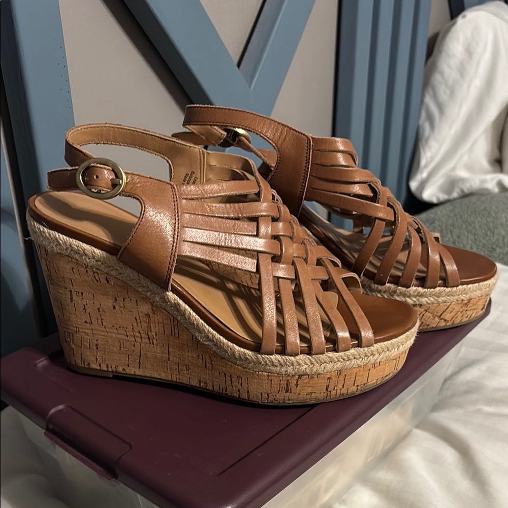 Franco Sarto Brown Wedge Sandals with Braided Design